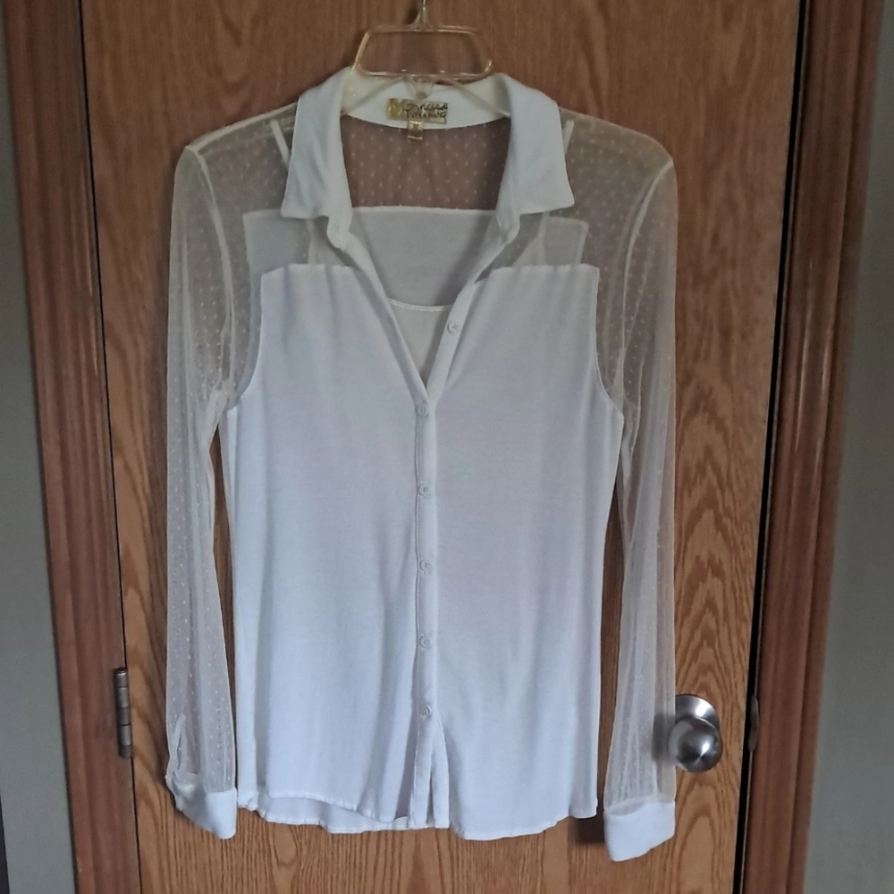 Ladies Princess Vera Wang Long Sleeve Blouse With Removable Cami Ivory Sz. S